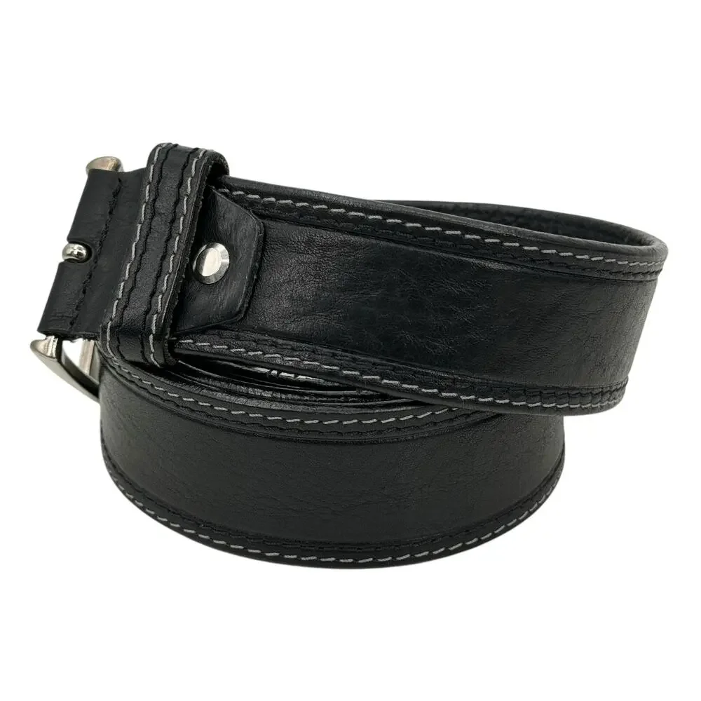 Bronzino Leather Buckle Belt Men's 38 Black Italy Luxe Polished Office Classic